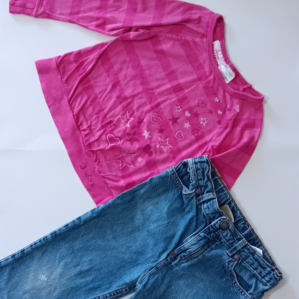 Girls' Pink Long Sleeve and Blue Jeans Bundle Set Size 5T